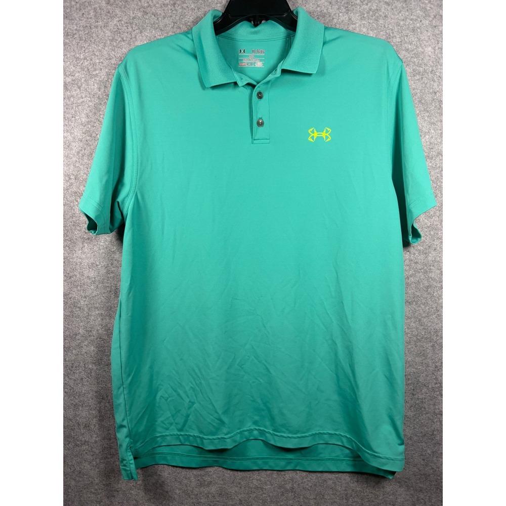 Under Armour HeatGear Mens XL Loose Fit Polo Shirt‎ Teal Green Fish Hook Logo